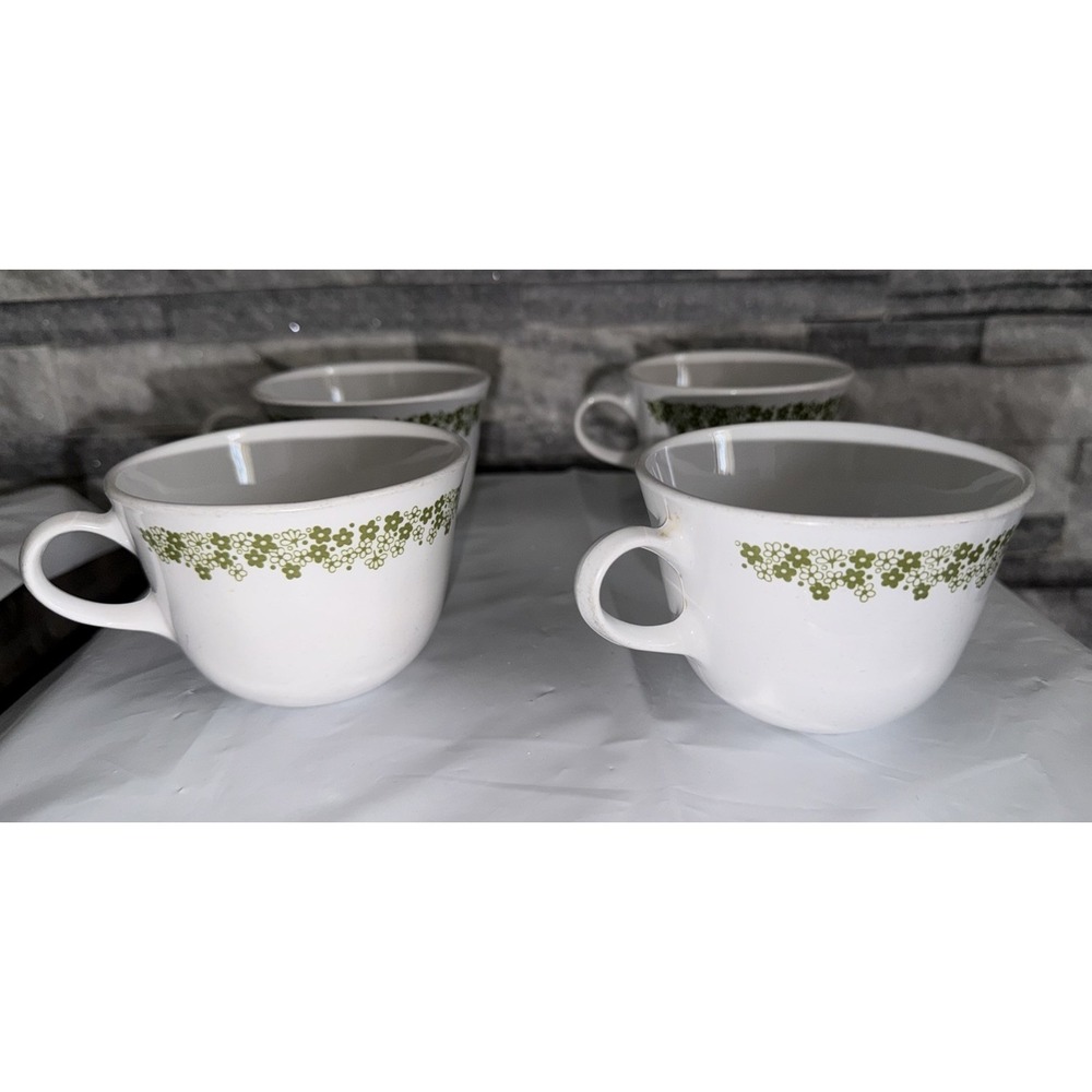 Vintage Corelle Livingware Spring Blossom Green Crazy Daisy Cups Lot of 4 USA